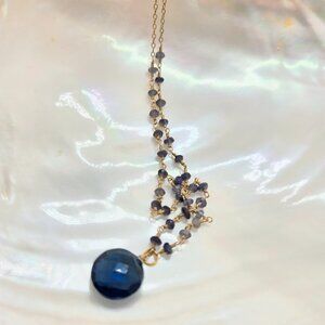 Blue Quartz Faceted Circle 14k Gold Filled Necklace